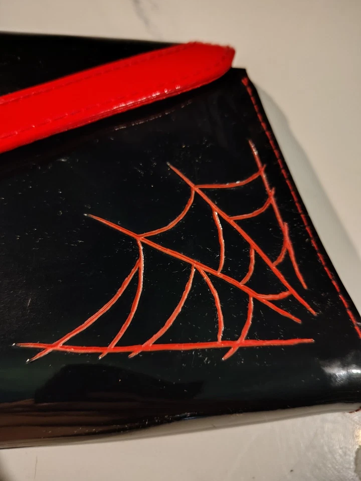 Sourpuss Spider Web Black Red Patent Vinyl Clutch Purse Gothic Halloween - Image 4 of 4