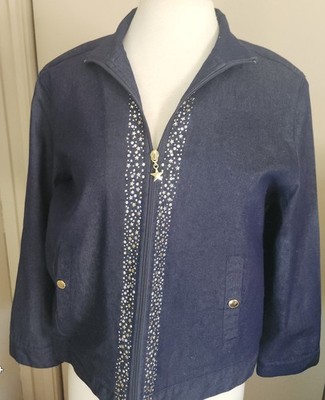 J54 Draper's & Damon's Petite Lrg zip-up denim jacket gold star & silver-studded
