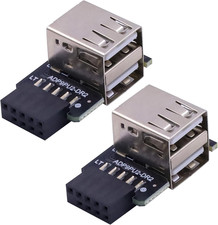 9Pin USB 2.0 Female Motherboard Header to Dual USB 2.0 Type a Port, 90 Degree Ri