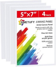 Simetufy 4 Pack 5x7 Inch Canvas Boards for Painting, 5"x7", white