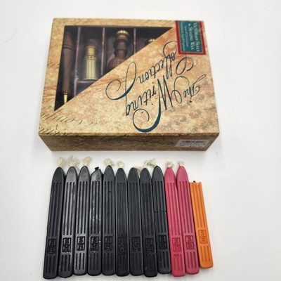 AUTHENTIC MODELS Victorian Seals & Sealing Wax Set Wood Brass + 12 Extra Wax
