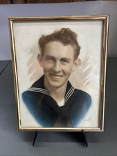 Metal Framed Color Photo of Young Sailor ww2 1940s 8x10 Inch