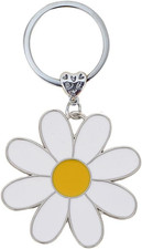 Cute Daisy Enameled Keychain Flower Charms Keyring for Purse Bag D-White