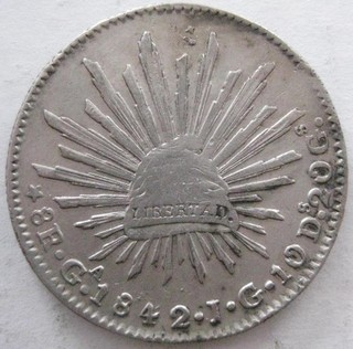 Messico 8 Reales Guadalajara 1842 Ga JG XF tappo e raggi #127