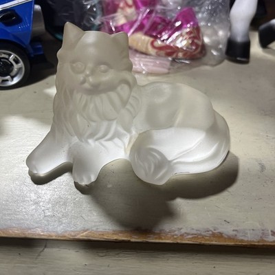 1990er Lenox Milchglas Katze liegend 4''x2'' Box25