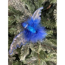 Blue glitter and feather bird Christmas ornament