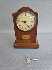 Edwardian Oak Mantel Clock Inlaid Satinwood Roman Dial | Key Included 