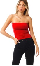 MixMatchy Women's 2 Pack Double Layer Tube Bandeau Top Black Red Large NEW