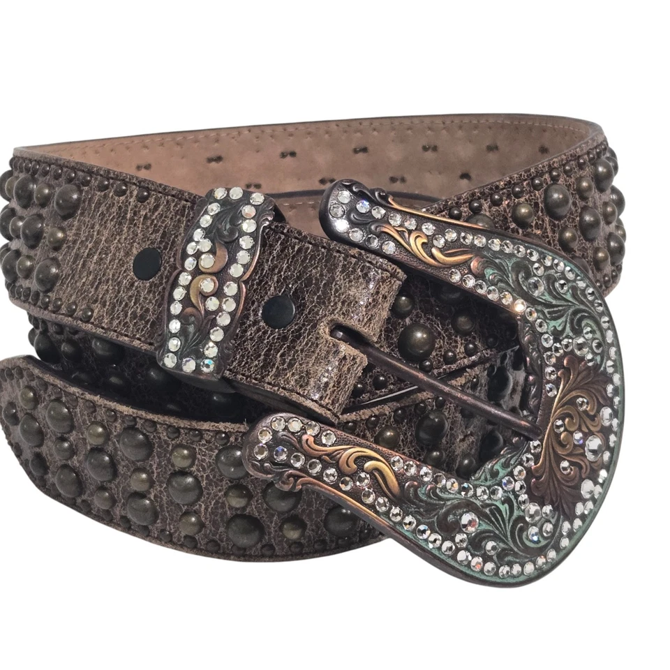 Justin Western с заклепками ремень блестящий со стразами патина кожи 34 C20815 ковбой - Изображение 2 из 4