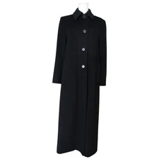 Fleurette Loro Piana Black Wool Maxi Button Up Coat Size 8