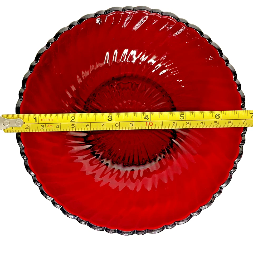 Ruby Red Glass Swirl Bowl 6.5" Scalloped Edge Anchor Hocking Royal Ruby Vintage - Image 4 of 4