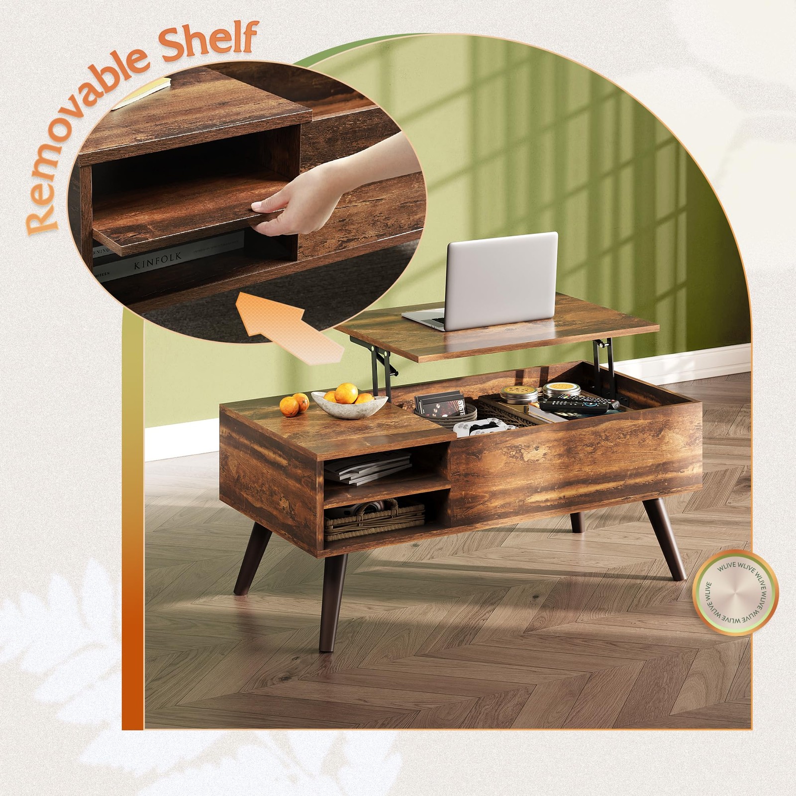 Lift Top Coffee Table for Living Room,Small Coffee Table with Storage, Adjust...