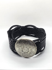 CHICO'S Black Braided Leather Belt Boho Concho Silver Disc Buckle Size M