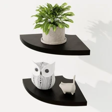 Corner Shelf Wall Mount Set of 2 - Solid Oak Wood Floating Corner Shelf with ...