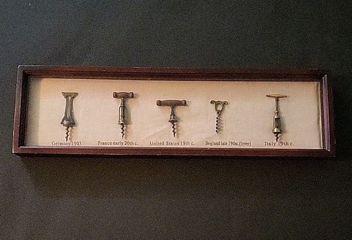 5 Piece Shadow Box Display of Miniature Antique Corkscrews