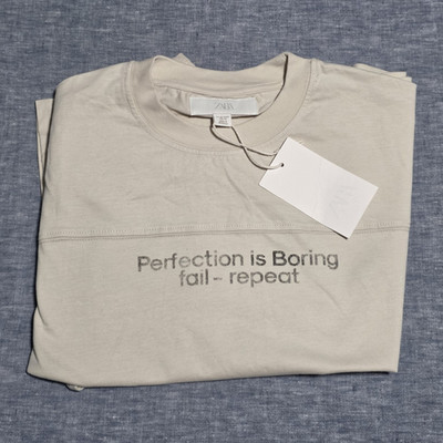 Zara Boys Graphic T-Shirt 11-12 Years 152 cm Cream ''Perfection Is Boring'' NWT