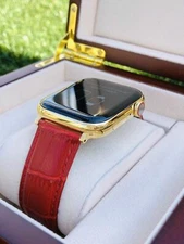 24K Gold Plated 44MM Apple Watch SERIES 5 Stainless Steel Red Band GPS LTE
