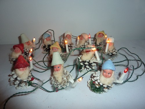 Rare Vintage Italian Christmas Pinecone Putz Elves Wichtel 12 Lichterkette - Bild 3 von 7