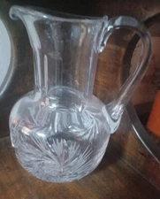 7"  Tall Cut Glass Crystal Pinwheel Pitcher American Brilliant Period Vintage 