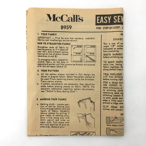1960s McCall's 8959 Pattern Mod Yoke Low Pleat Panel Seam Shift Dress Jr Size 9 - Picture 6 of 11