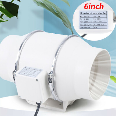 6'' Inline Duct Fan 540 CFM Ventilation Exhaust Blower Fans Quiet for Ducting 75W