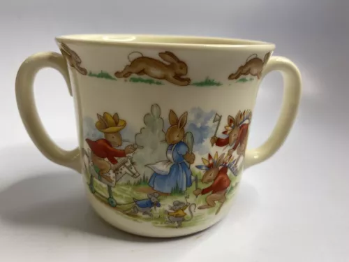 Vintage Royal Doulton Bunnykins Two Handled Mug / Cup Cowboys & Indians