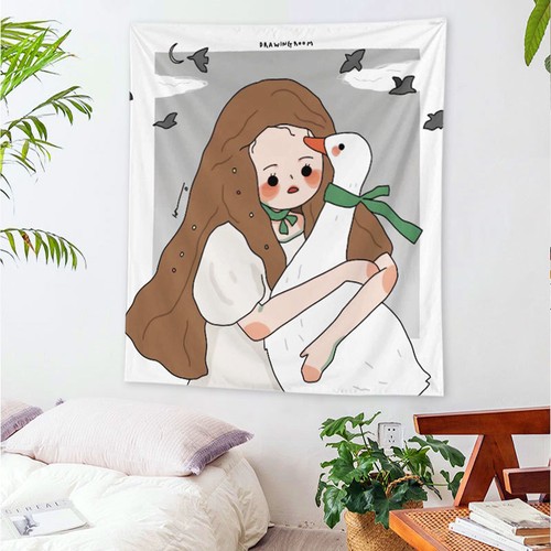Cute Little Girl Hanging Cloth Nordic Style Illustration TapestryBackgroundCloth - Picture 32 of 47