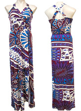 Liquid New York Purple Printed Split Hem Surplice Wrap Maxi Dress Size S