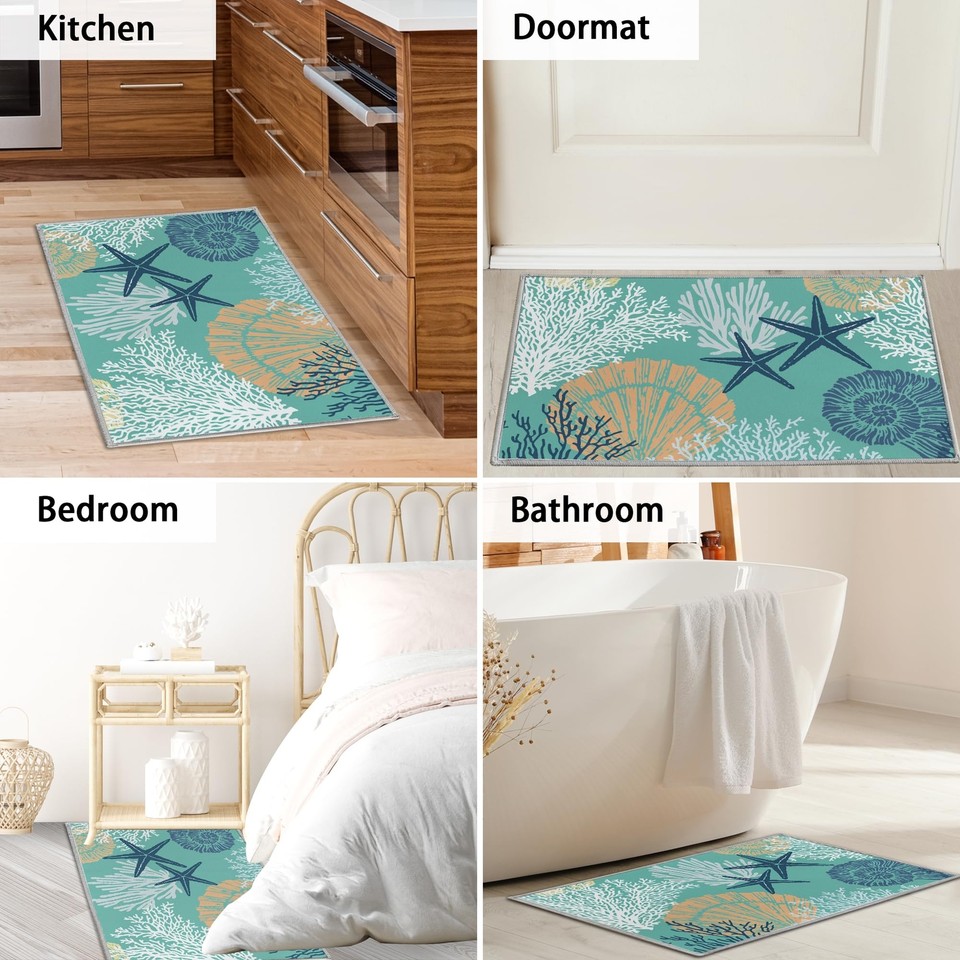 Coastal Area Rug 2x3 Small Machine Washable Foldable Throw Rugs Non