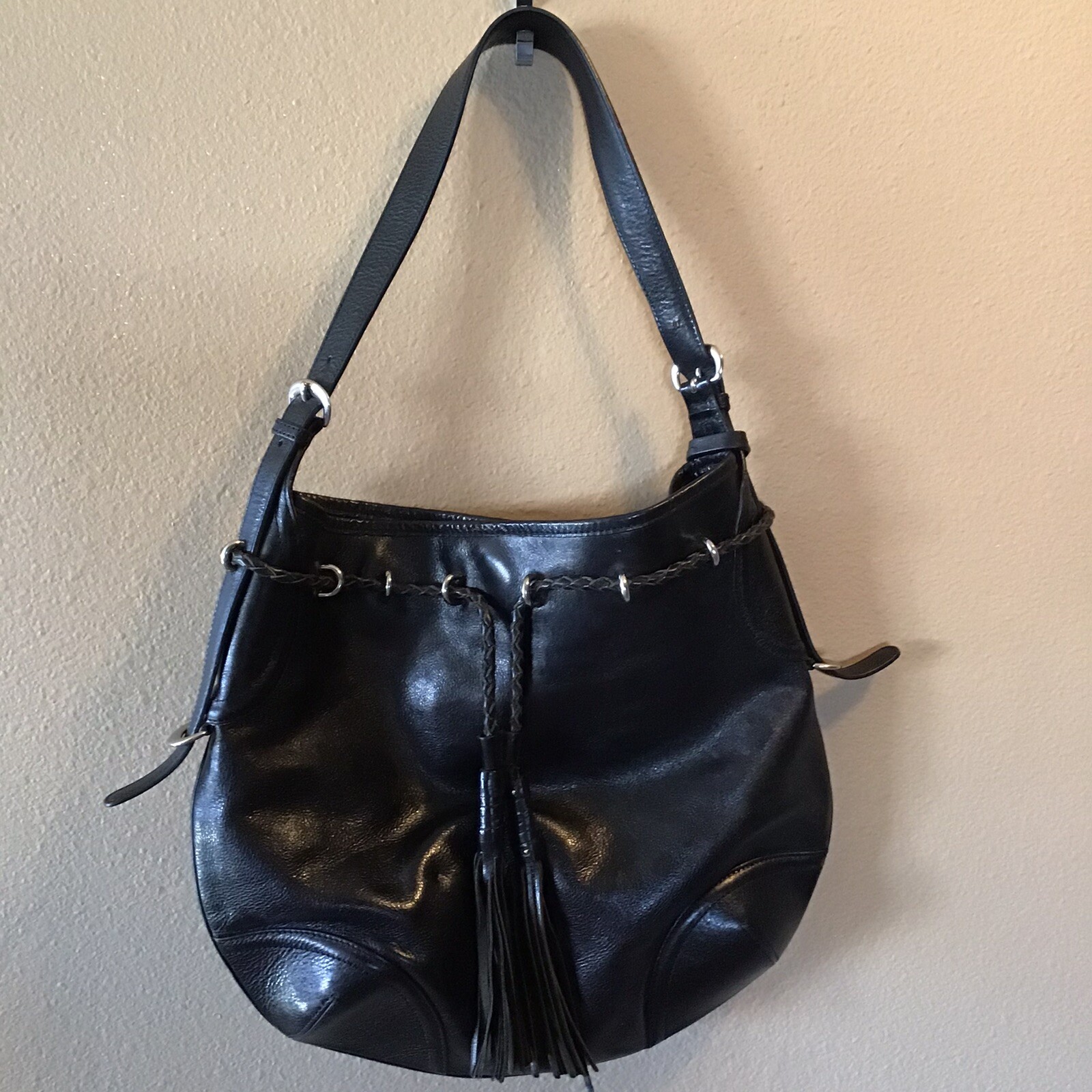 DKNY Black Classic Leather Shoulder Bag Gem