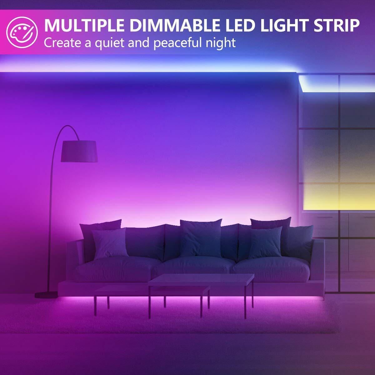 16ft-65ft 5050 RGB LED Strip Back Lights Tape Kit Bluetooth Remote APP Control