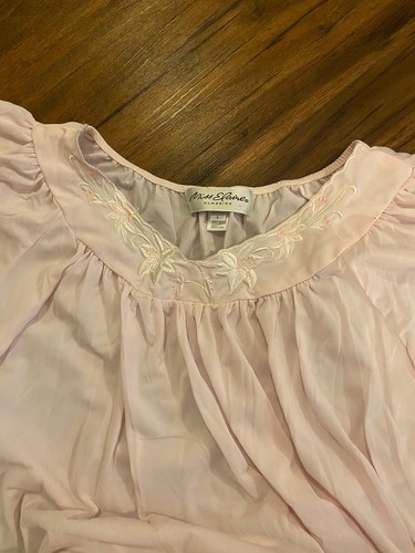 SET OF 2 🌸 Miss Elaine Large Nightgowns Pink Flutter Sleeves Embroidered Long - Picture 4 of 6