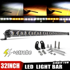 32inch Slim LED Light Bar Flood Spot Combo Strobe Dual Color For Ford SUV Truck