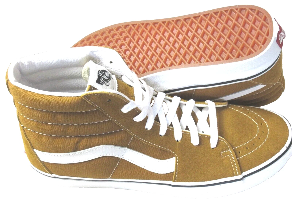 Vans Sk8 Hi Men s Golden Brown True White Canvas Suede Skate shoes Size 9 NIB