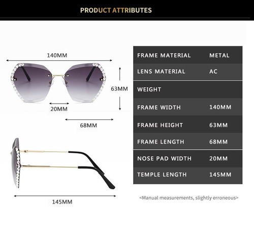 Diamond Square Sunglasses - Cat Eye Rimless UV400 Gradient Women Fashion Eyewear - Picture 6 of 13