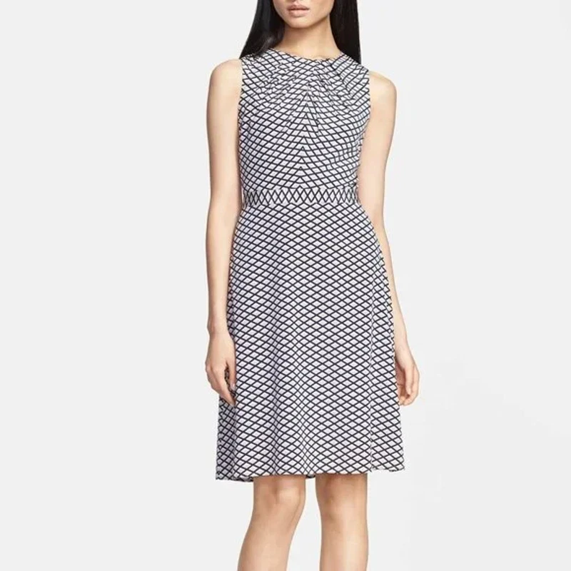 Abito Tory Burch 4 piccolo marrone chiaro stampato geometrico senza maniche A Line Maxine seta