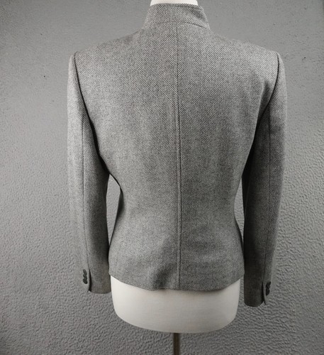 Liz Claiborne Jacket Women's 8 Gray Wool Cashmere Herringbone Equestrian Fitted - Picture 4 of 15