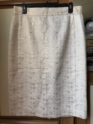 New Antonio Melani Pencil Khaya Skirt Ivory Gold Dazzling Elegance Women's Sz 12