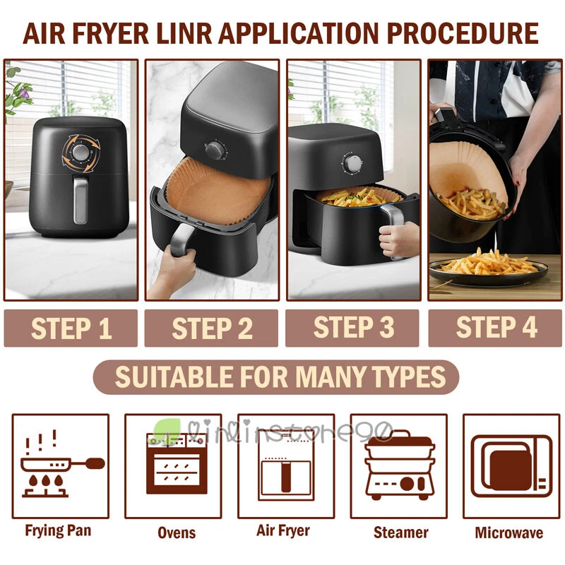 Air Fryer Liners, 100 PCS Disposable Paper Liners, Non-Stick Silicone Oil-proof