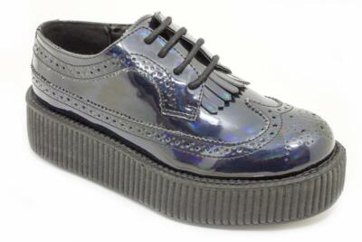 T.U.K. V8949 TUK Viva Mondo 4 Eye Round Toe Wingtip Brougue Black Iridescent