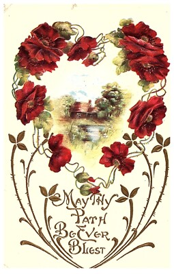 May Thy Path Be Ever Blest Relief Valentines Postkarte 1909 Abgestempelt