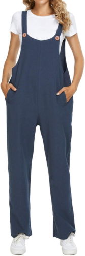 Women'S Casual Cotton Jumpsuit Solid Color plus Size Overalls Baggy Wide Leg Pan