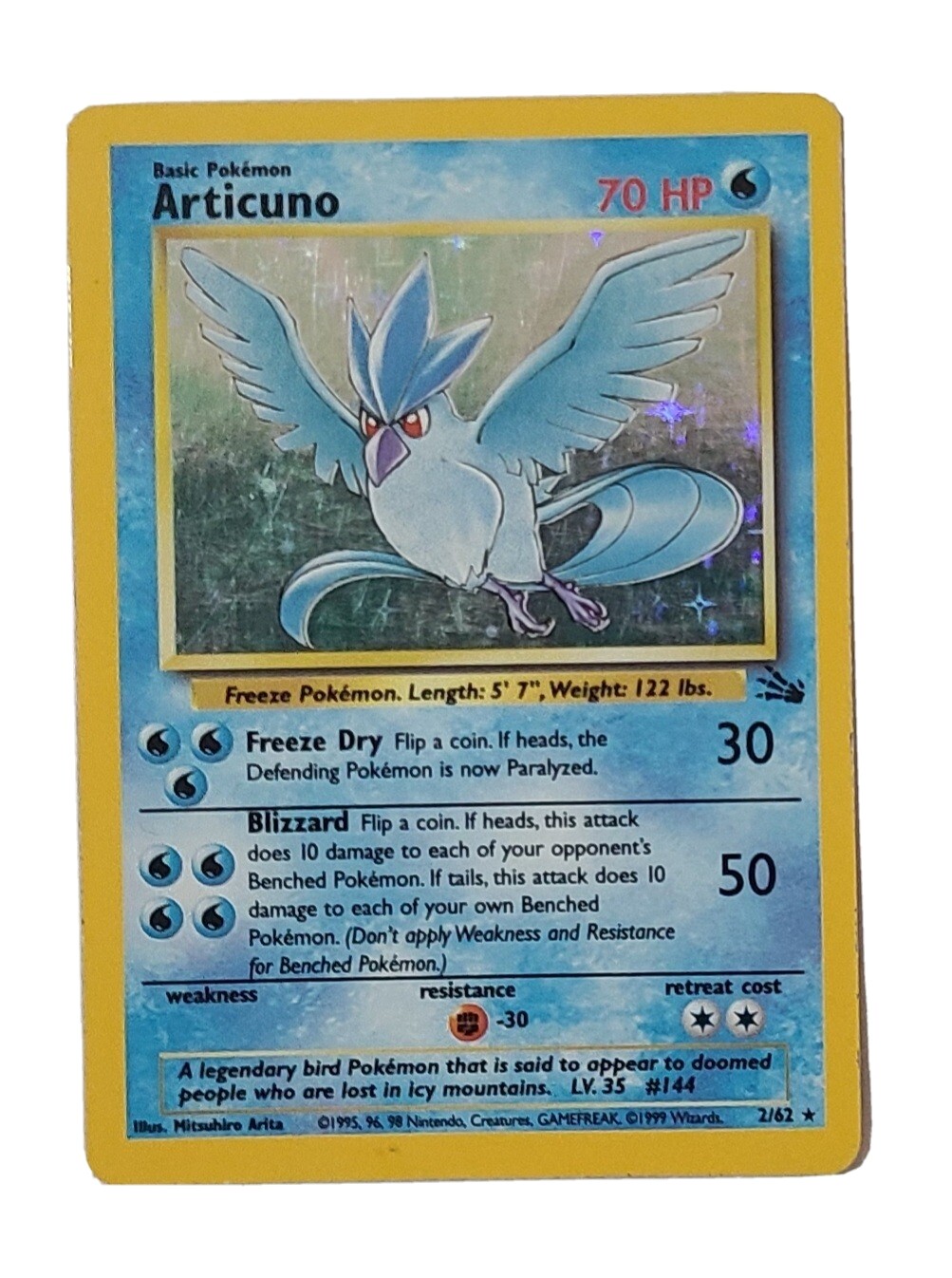 Articuno 2/62 - Fossil Unlimited Holo Rare Vintage 1999 WOTC Pokemon Card NM