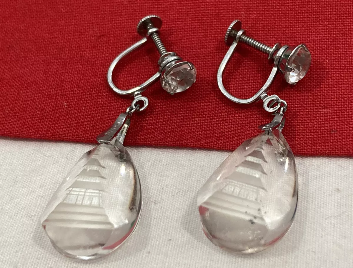 Vintage 925 Sterling Silver CZ Reverse Cut Pagoda Crystal Screw