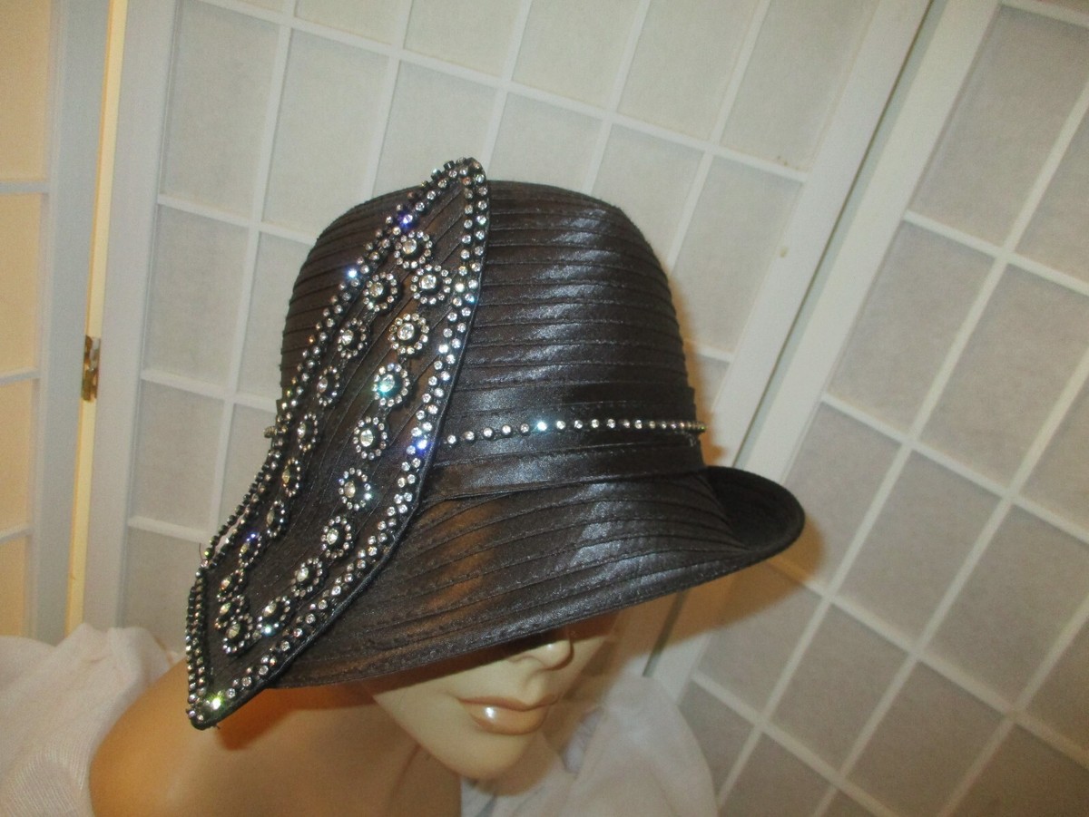 Vintage Swan Hat of New York vintage Swan Hat New York art deco black with rhinestones | eBay main image 4