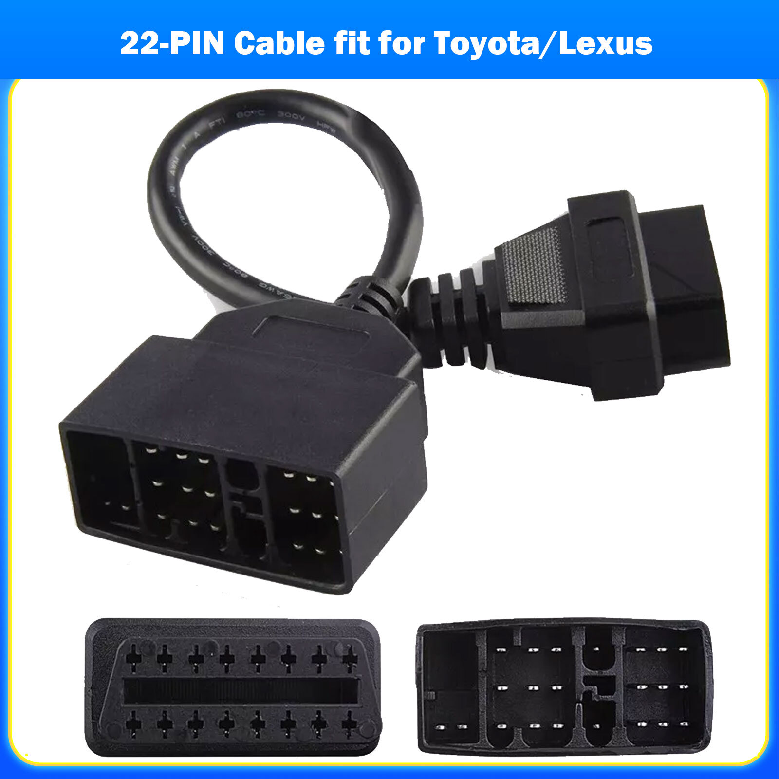 For Toyota Lexus 22Pin To 16Pin OBD1 to OBD2 Connector Cable Diagnostic Adapter