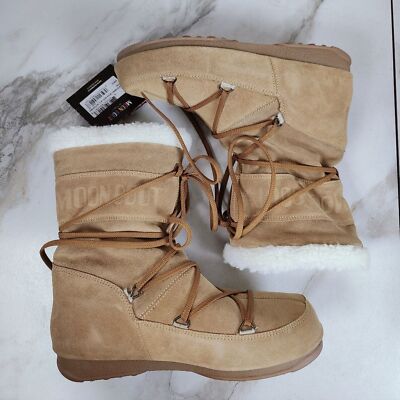 NWT Tecnica Moon Boots Tan Suede Shearling Mid Butter Ocra, 42(EU) 11-11.5(US)