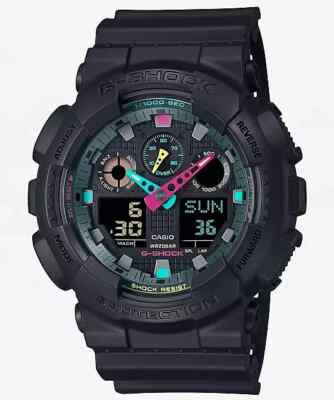 New Casio G-Shock GA100MF-1A Analog Digital Fluoresent Vibrant Color Black Watch
