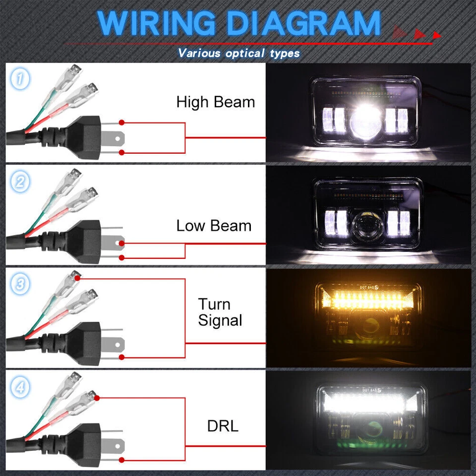 Faros LED de haz alto/bajo DRL 4x6" para Pontiac Firebird Trans AM 1977-1981 4 un. Foto 2 de 4