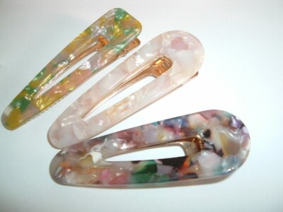 3 Marbled Lucite 2-1/ 2''  Hair Clips w Spring Backs